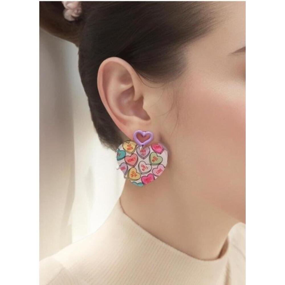 Pink Valentines Day Heart Dangle Earring Pink Purple‎ New